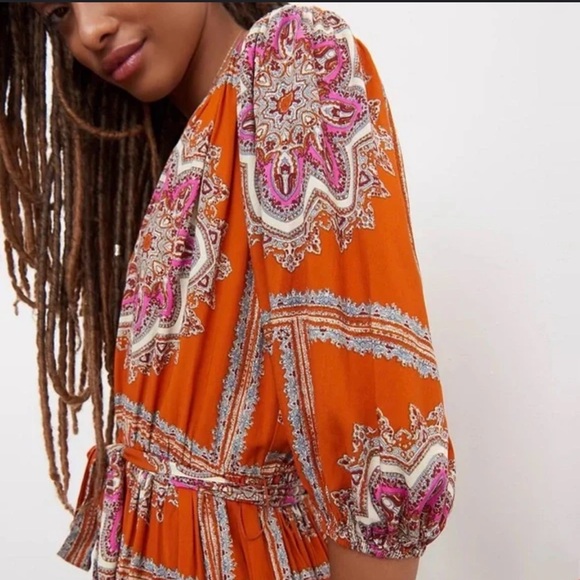 Anthropologie Porridge Isabel paisley ruffle dress in orange - Size S - Picture 3 of 11